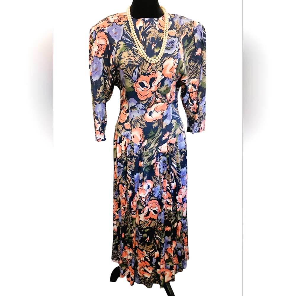 Vtg 90s Joni Blair Floral Women's Dress
